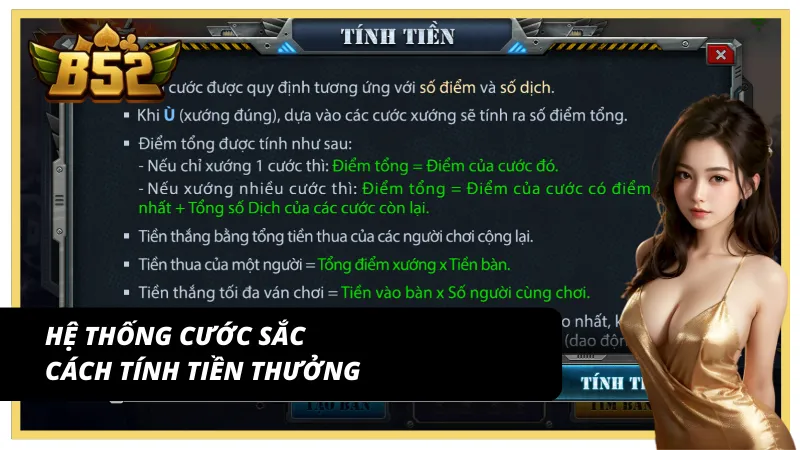 Hệ thống Cước Sắc - Cách tính tiền thưởng trong Chắn B52 Club