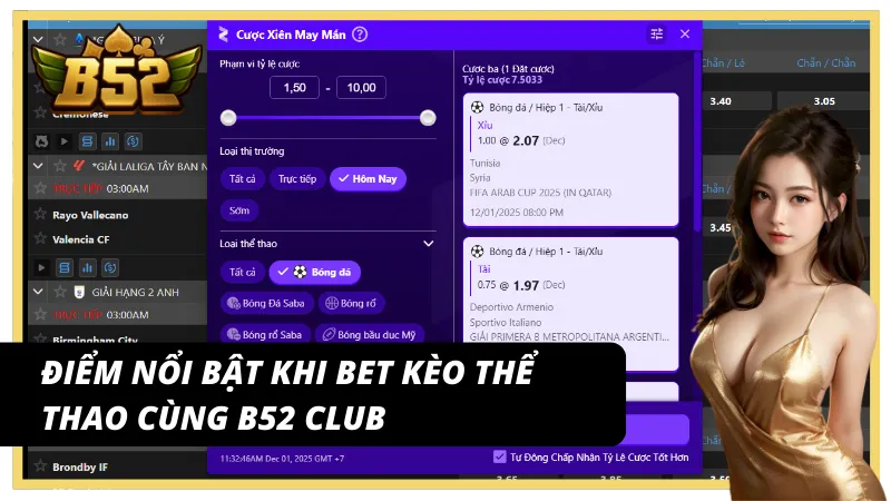 Ưu thế khi trải nghiệm thể thao tỷ lệ cược cao B52 Club